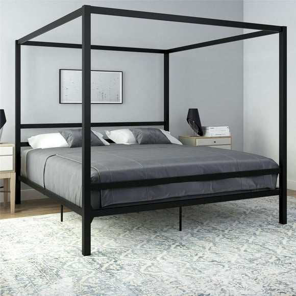 DHP Modern Metal Canopy Bed, King, Black