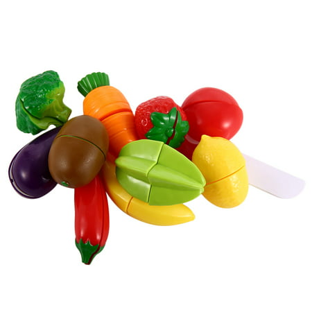 13-Piece Plastic Cutting Fruits and Vegetables Set with Basket Play ...