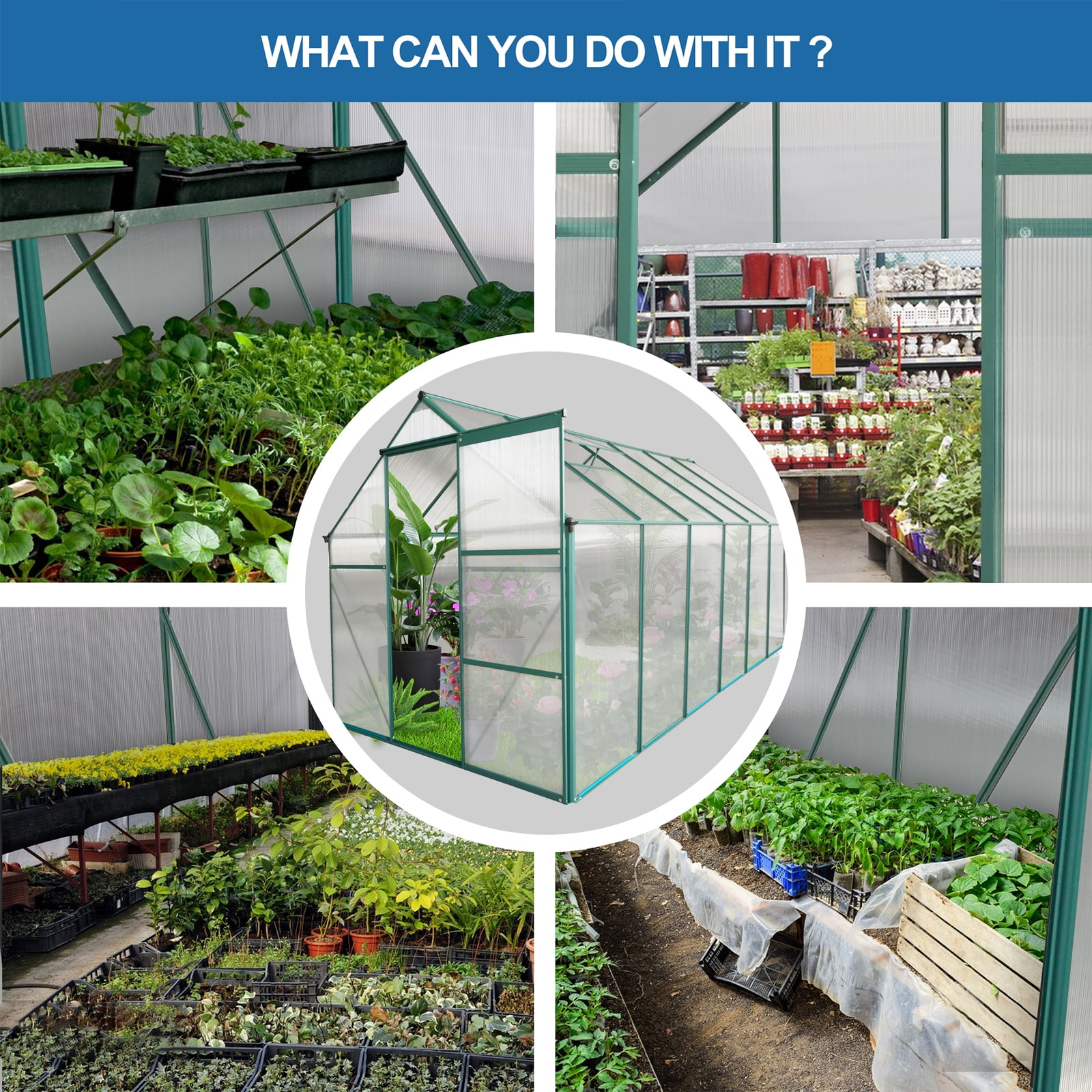 Roninkier 6x12 ft Walk-in Polycarbonate Greenhouse for Outdoor Backyard in All Season