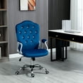 thumbnail image 2 of Ergonomic Office Chairs, Vinsetto Home Office Chair, Velvet Computer Chair, Button Tufted Desk Chair with Swivel Wheels, Adjustable Height, and Tilt Function, Blue, Blue Office Chairs, 2 of 11