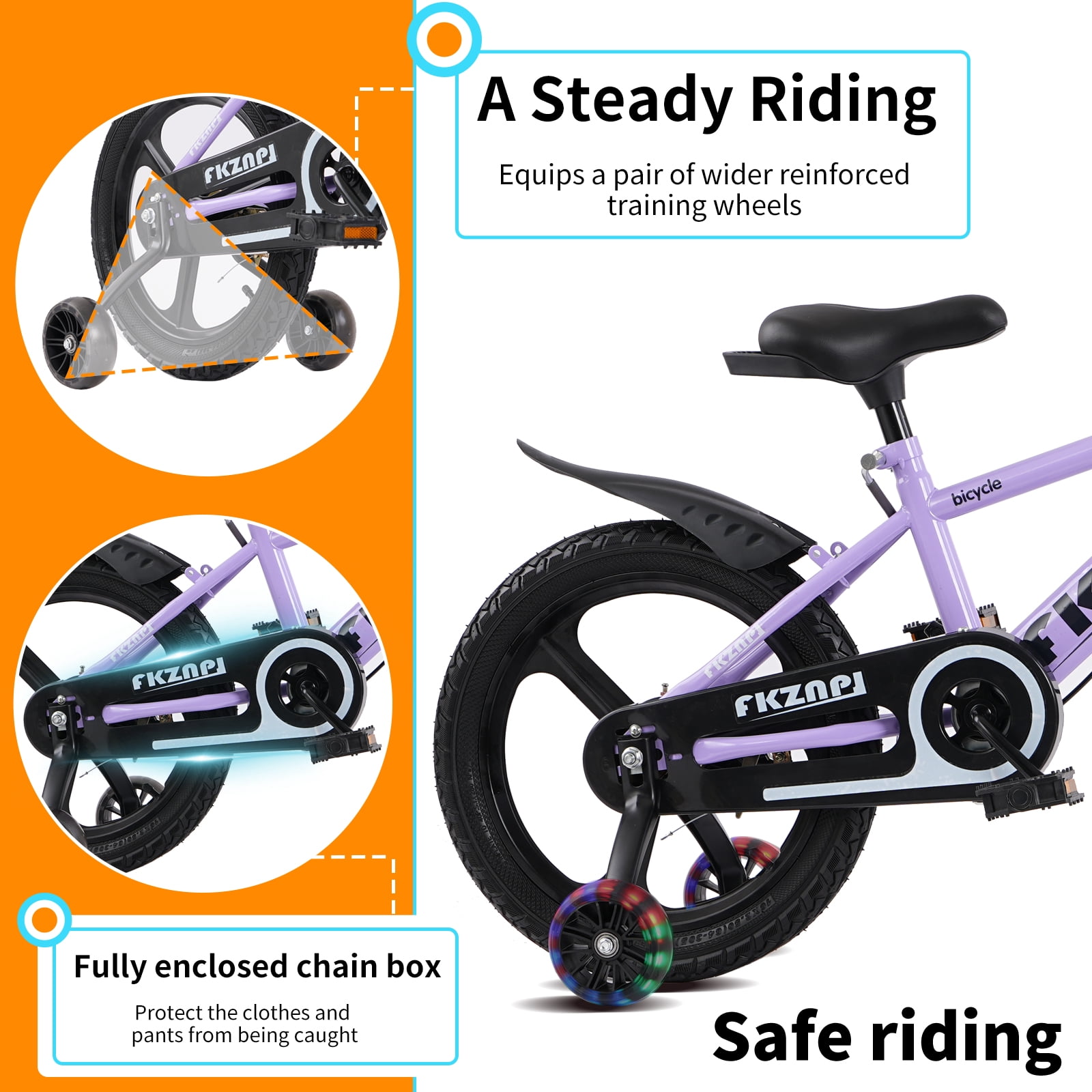 imerelez 18 Inch Kids Bike with Training Wheels,High Carbon Steel Frame & Magnesium Alloy Wheels,Night Glow Training Wheels,Adjustable Seat,Includes Water Bottle,for Ages 5-9,Purple