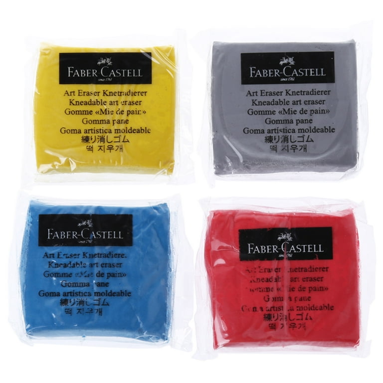 Faber-Castell Colored Kneaded Art Eraser Soft Durable Sketch Putty Rubber, Kneadable Rubber Eraser with Plastic Case in 3 Colors - Red, Yellow, Blue