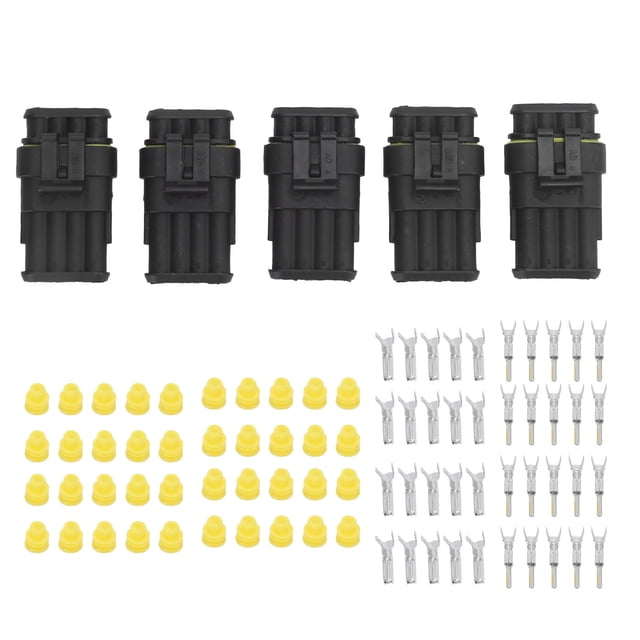 Electrical Wire Connector Electrical Wire Plug 4Pin Electrical Wire Connector Wire Connector Plug WaConector de cable eléctrico de 4 pines, 5 uds., enchufe hermético impermeable para coche, camión, mo LHCER None