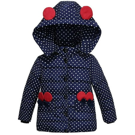 Kids Girl Mickey Mouse Padded Coat Puffer Jacket Polka Dot Hooded ...