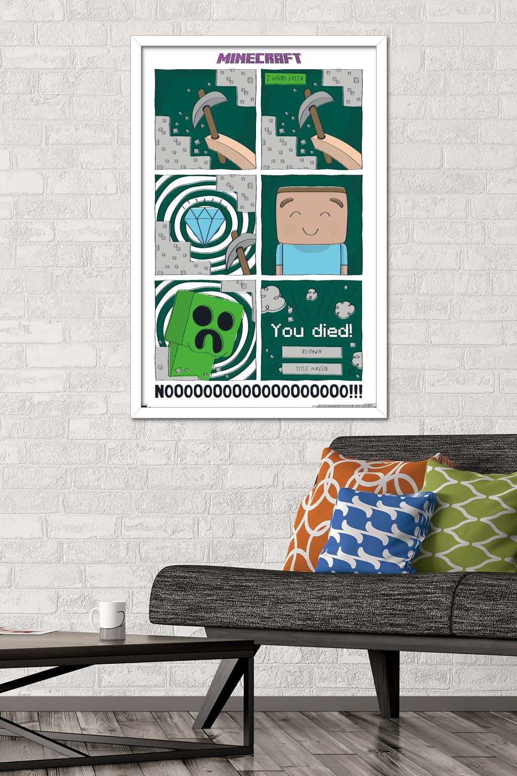 Minecraft - Simple Comic Steve Creeper Wall Poster, 22.375" x 34" Framed