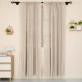 thumbnail image 2 of 1 Pair Blue Daisy Linen Curtains Rustic Country Style Light Filtering Rod Pocket Window Drapes Beige Tassels, 52" W x 84" L, 2 of 7