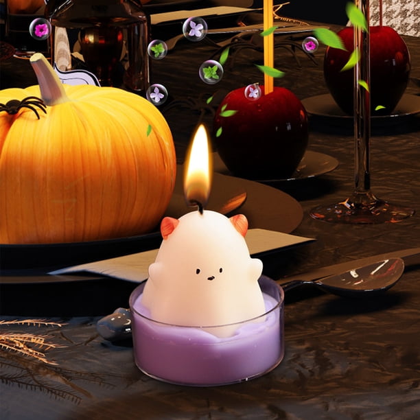 Vela de Té Aromática de Halloween con Forma de Fantasma | Edición Limitada con Un Bonito Diseño de Fantasma con Sombreros de Bruja y Calabazas | Decoración de Halloween para El Centro de Mesa de Tu F