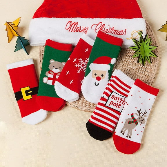 Niceauty 6 Pair Children Holiday Socks Cotton Non-slip Sole Tube Socks for 4-6 Years Old Assorted Color