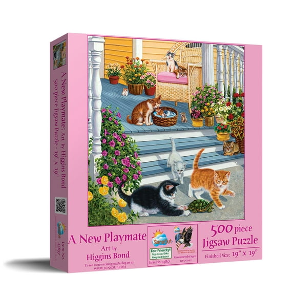 SUNSOUT INC - A New Playmate - 500 pc Jigsaw Puzzle by Artist: Higgins Bond - Finished Size 19" x 19" - MPN# 45857