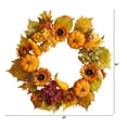 thumbnail image 2 of 22" Autumn Hydrangea/Pumpkin and Sunflower Artificial Fall Wreath in Orange, 2 of 4