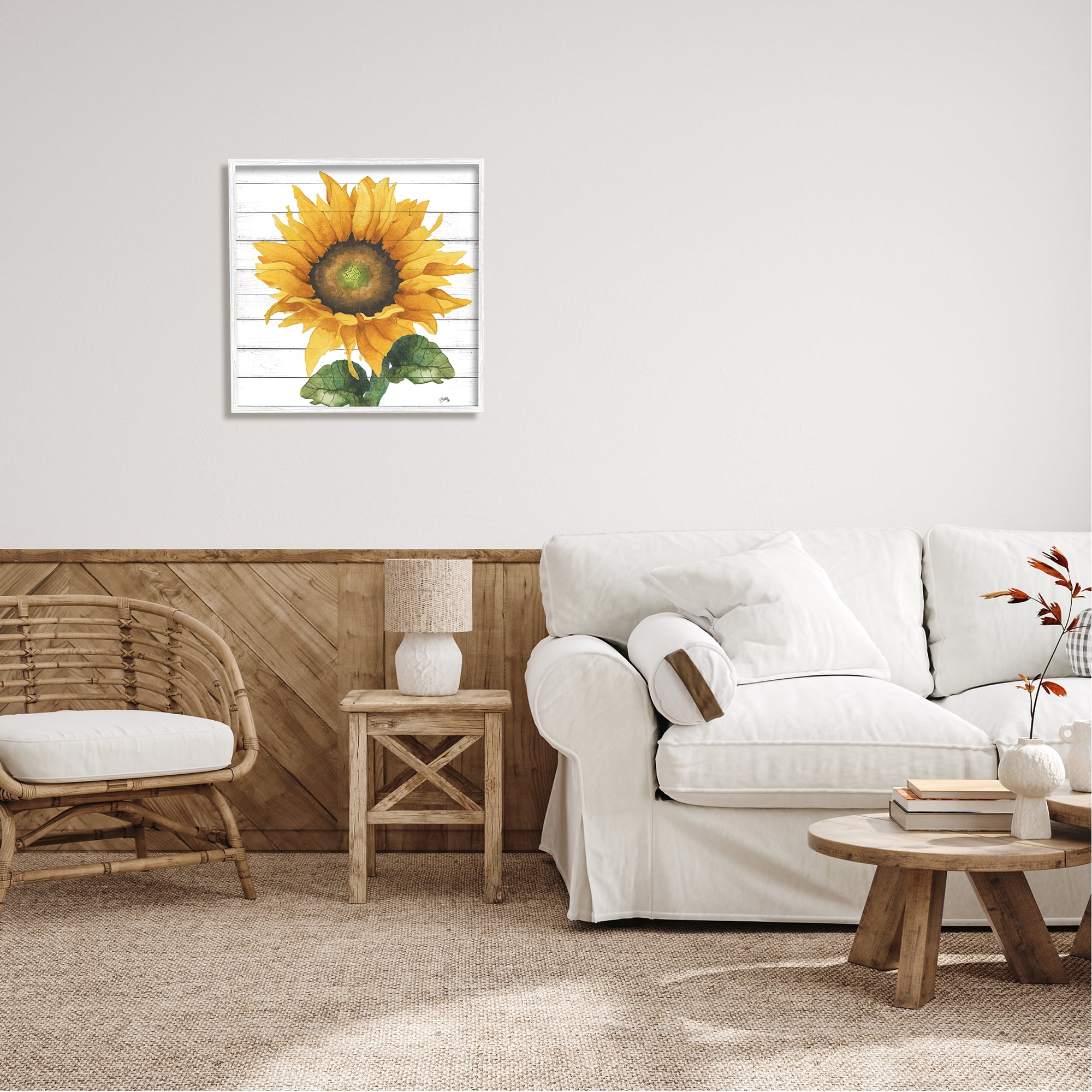 Stupell Industries Yellow Sunflower Blossom Bold Petals Rustic Design Framed Wall Art, 24 x 24, Design by Elizabeth Medley