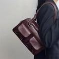 thumbnail image 5 of Vintage Women Business Shoulder Bags Simple Ladies Commute Tote Bag Pu Leather Female Underarm Bag Burgundy Large Handbags Purse (Burgundy,28x16x10cm), 5 of 6