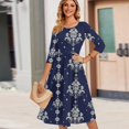 thumbnail image 6 of Wutalume Graduation Dress Vintage Floral - 3/4 Sleeve Crewneck A-Line Midi with Pockets Smocked Waist Boho, Spring 2026 ,Dark Blue 2XL, 6 of 6