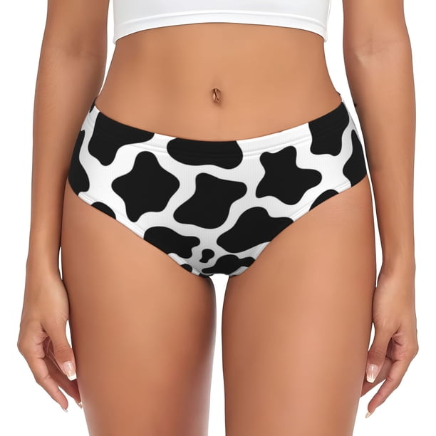 Fotbe Cow Print Black White Calzones Estampados para Mujer – Ropa Interior de Algodón, Cómoda, Suave y Elástica-Medium