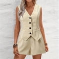 thumbnail image 3 of Women's two-piece fashion suit: button-down vest top and shorts, business casual ., 3 of 8