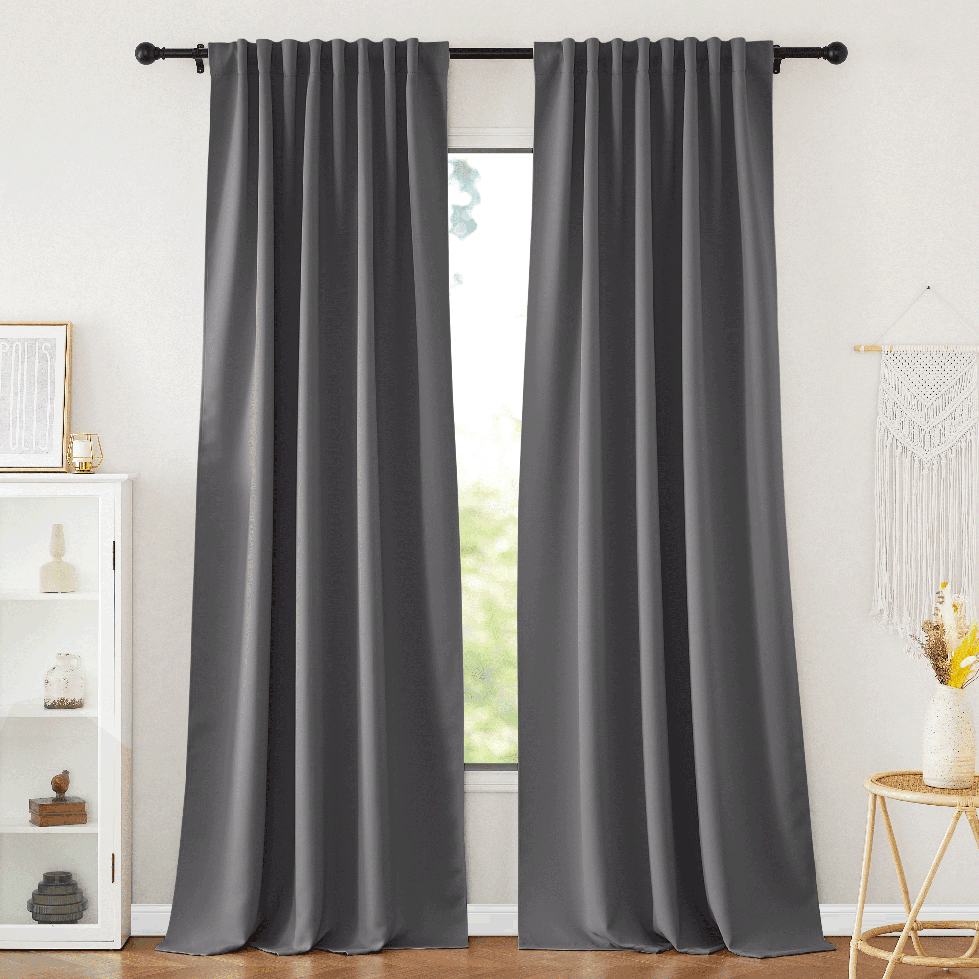 NICETOWN Blackout Curtains for Bedroom, Rod Pocket/Back Tab/Hook Belt Privacy Thermal Insulated Room Darkening Drapes, Grey, 52"x84", 2 Panels