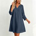 thumbnail image 5 of Bosfbaoi Linen Dresses for Women V Notch Neck 3/4 Roll Sleeve Loose A‑Line Short Dress with Side Pockets, 5 of 7