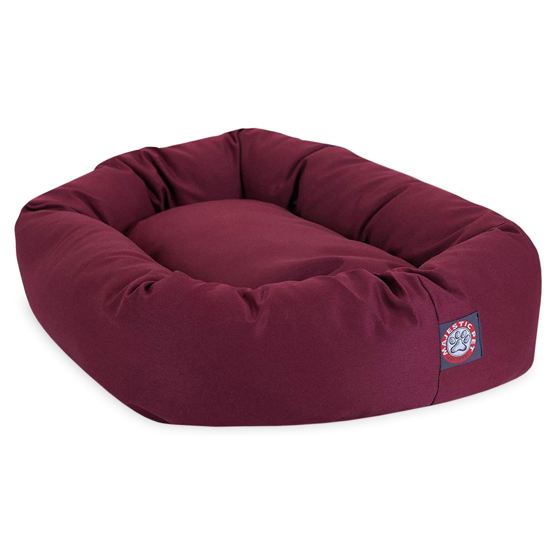 Majestic Pet Poly/Cotton Bagel Pet Bed for Dogs, Calming Dog Bed Washable, Large, Burgundy