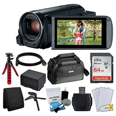 - Canon VIXIA HF R82 Camcorder + Canon SC-A80 Soft Case + Sandisk 64GB Memory Card + Extra BP-727 Battery Pack + Flexible, Wrapable Tripod + Card Reader + Screen Protectors + Cleaning Kit + Accessories