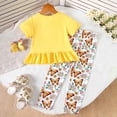 thumbnail image 2 of Toddler Girl Clothes 2 Piece Summer Vacation Outfits Ruffle Hem Short Sleeve T Shirts and Floral Capri Pant Yellow, 2 of 8