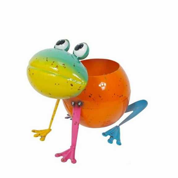 Continental Art Center 18148 Colorful Enameled Metal Frog Planter - Mini