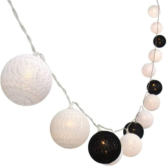 Guirlande Lumineuse Féerique à Piles 3 M/10 Pieds 30 Boules Noires et Blanches LED