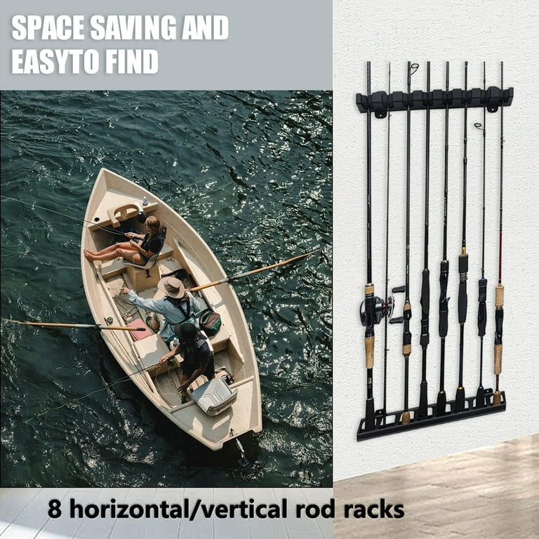 THKFISH Fishing Rod Rack Store 8 Fishing Rod Holders Rod Rack Wall Mount Vertical  Fishing Pole Holders for garage Room, Boats St