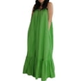 thumbnail image 2 of Qiylii Women Summer Casual Flowy Long Dress with Pocket Spaghetti Strap Scoop Neck Solid Swing Loose Beach Maxi Dress, 2 of 3