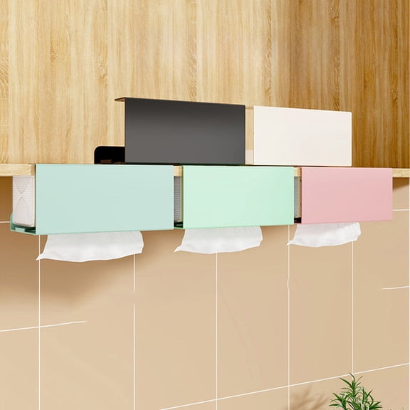 Paper Towel Holder Under-Cabinet Wall Mounted Adhesive Install Plastic 21.5x11x10cm Black, Blue, Pink, White, Green Space-Saving Tissue Box Waterproof, Sleek Design