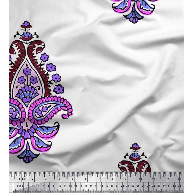 Soimoi Cotton Poplin Fabric Floral & Paisley Block Decor Fabric Printed Yard 42 Inch Wide