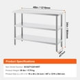 thumbnail image 6 of KFFKFF Metal Kitchen Workstation, 18 x 48 x 34 Inch, Stainless Steel, Includes 2 Adjustable Shelves, Durable Surface for Cooking, BBQ, Home, Garage Use, 6 of 8
