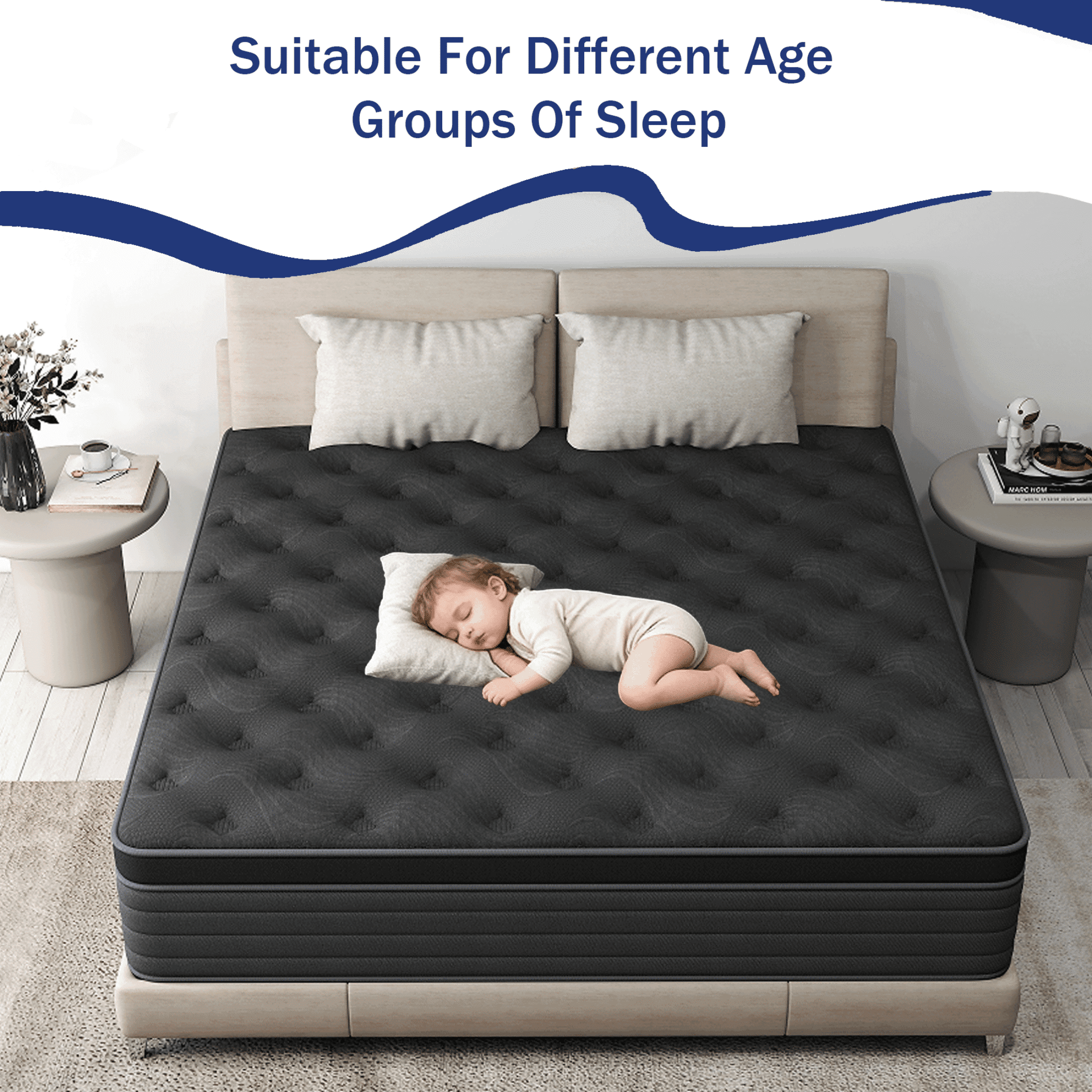 SILENCE MANGO 14 Inch Twin Size Euro Top Hybrid Mattress, Medium Firm, Grey, Bed in a Box, Individual Pocket Springs, Back & Lumbar Support, Motion Isolation, Pressure Relief
