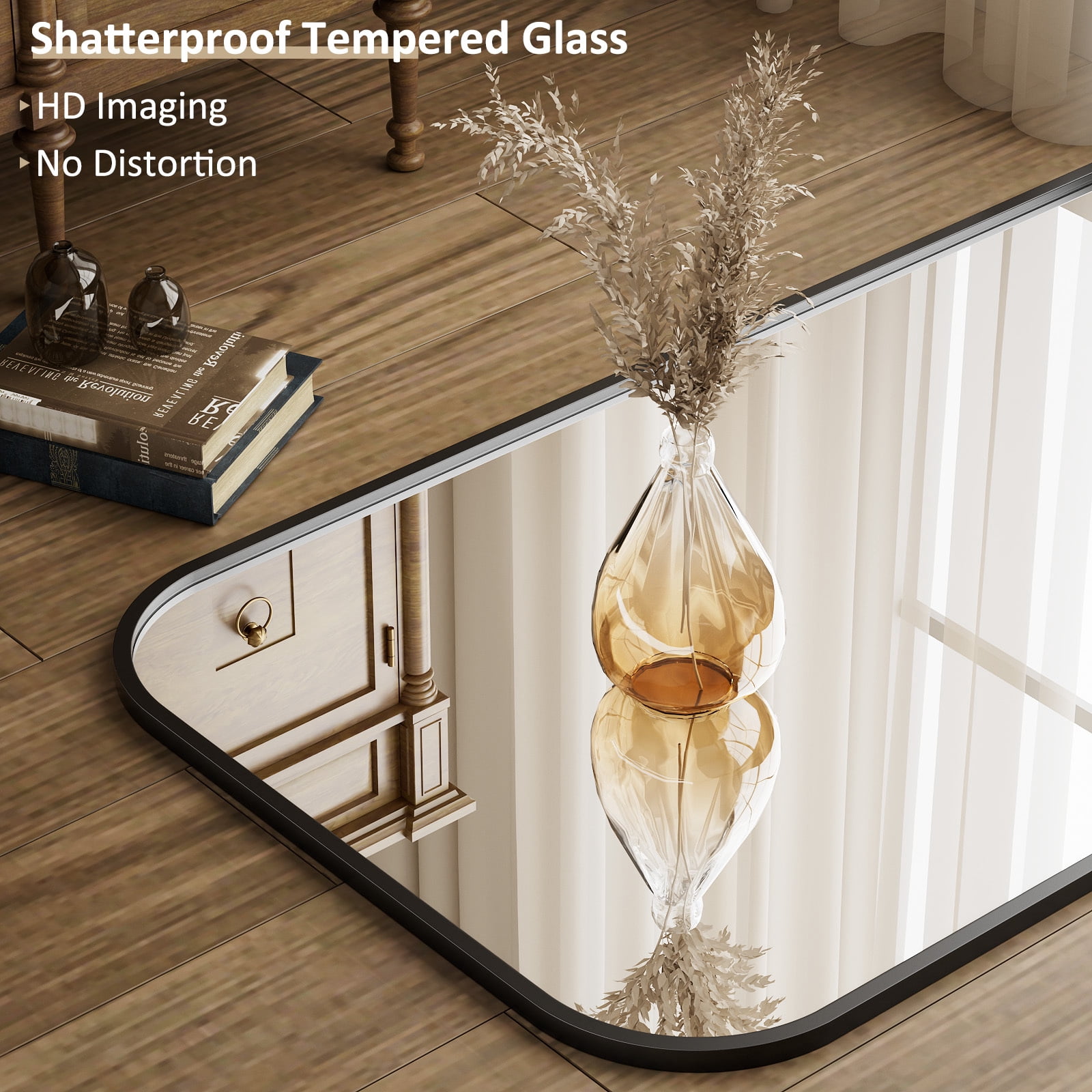 Mirstory 64"x21" Floor Mirror Arched Full Body Standing Mirror, Black