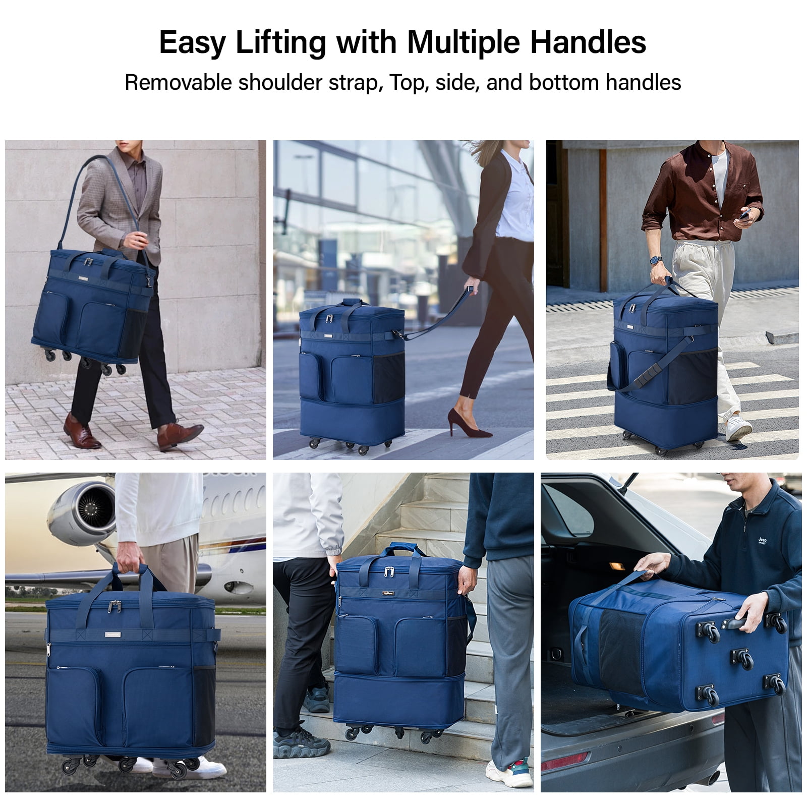 Hanke Suitcases with Wheels Expandable Foldable Luggage Bag Suitcase Collapsible Rolling Travel Bag Duffel Bag for Men Women Lightweight Suitcases,BLUE