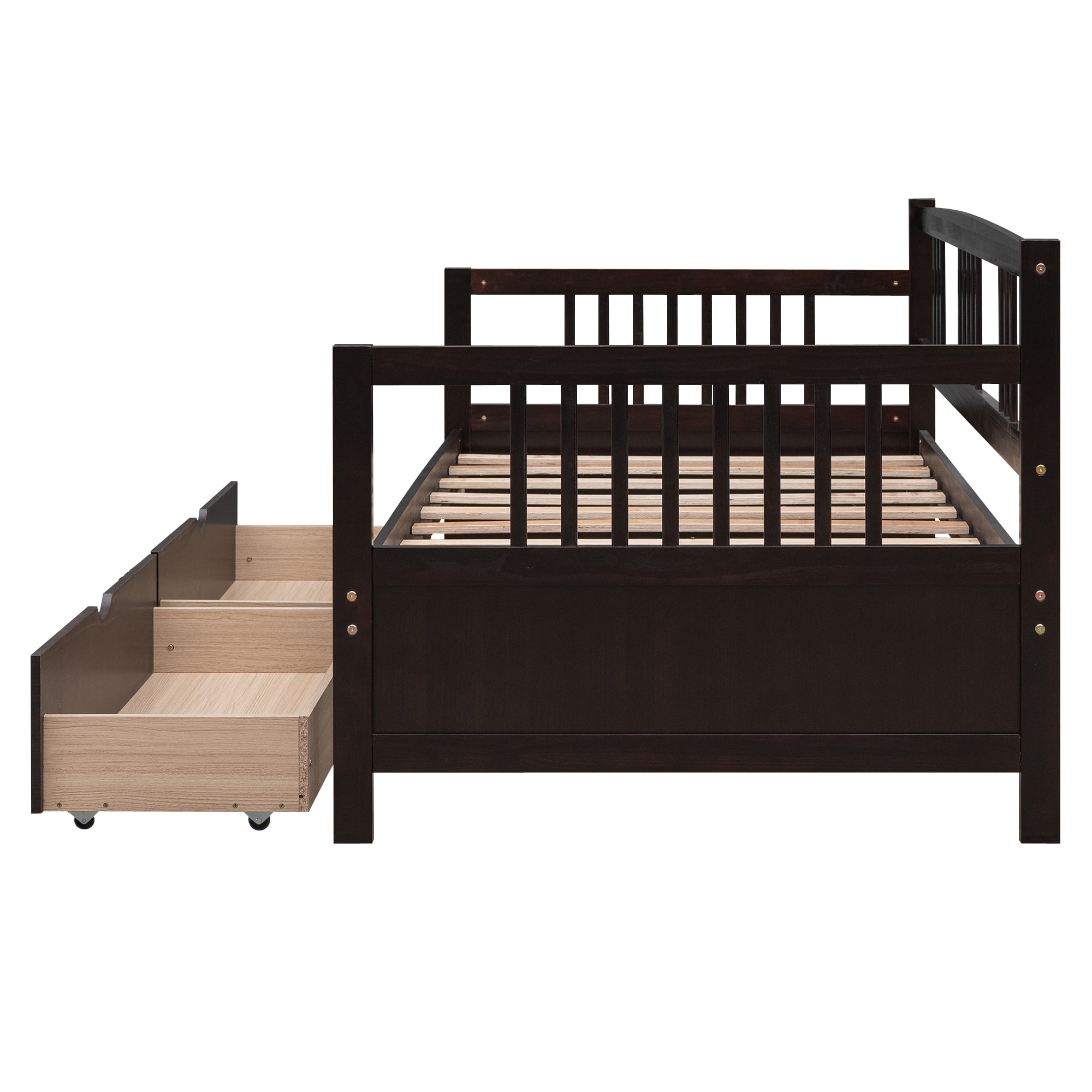 Aukfa Daybed with 2 Storage Drawers, Wood Twin Daybed Frame for Kids Guests Sleepovers, Espresso