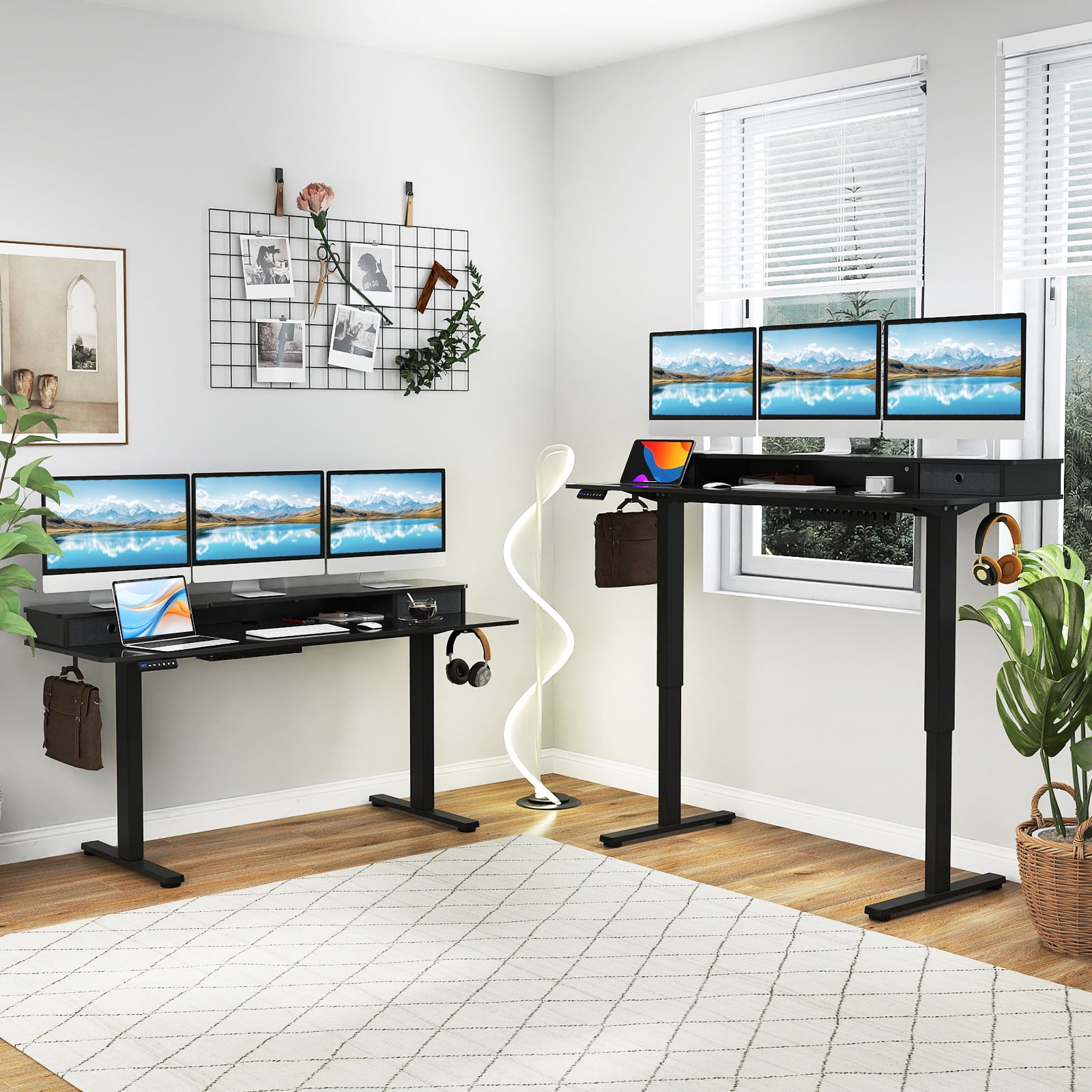 Topbuy 63" x 24" Standing Desk with Drawers Electric Stand-up Desk with Monitor Stand Black
