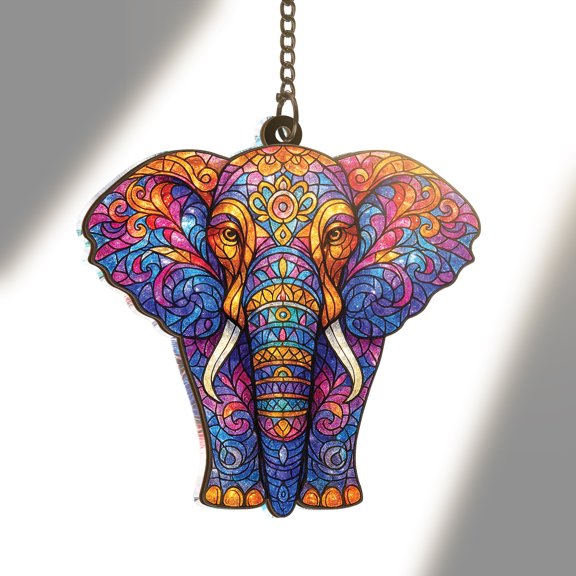 Lotusprinthandmade Colorful Elephant Lovers Custom Shape Window Hanging Suncatcher 3.5in, Elephant Home Decor Suncatcher, Elephant Art Glass Ornament