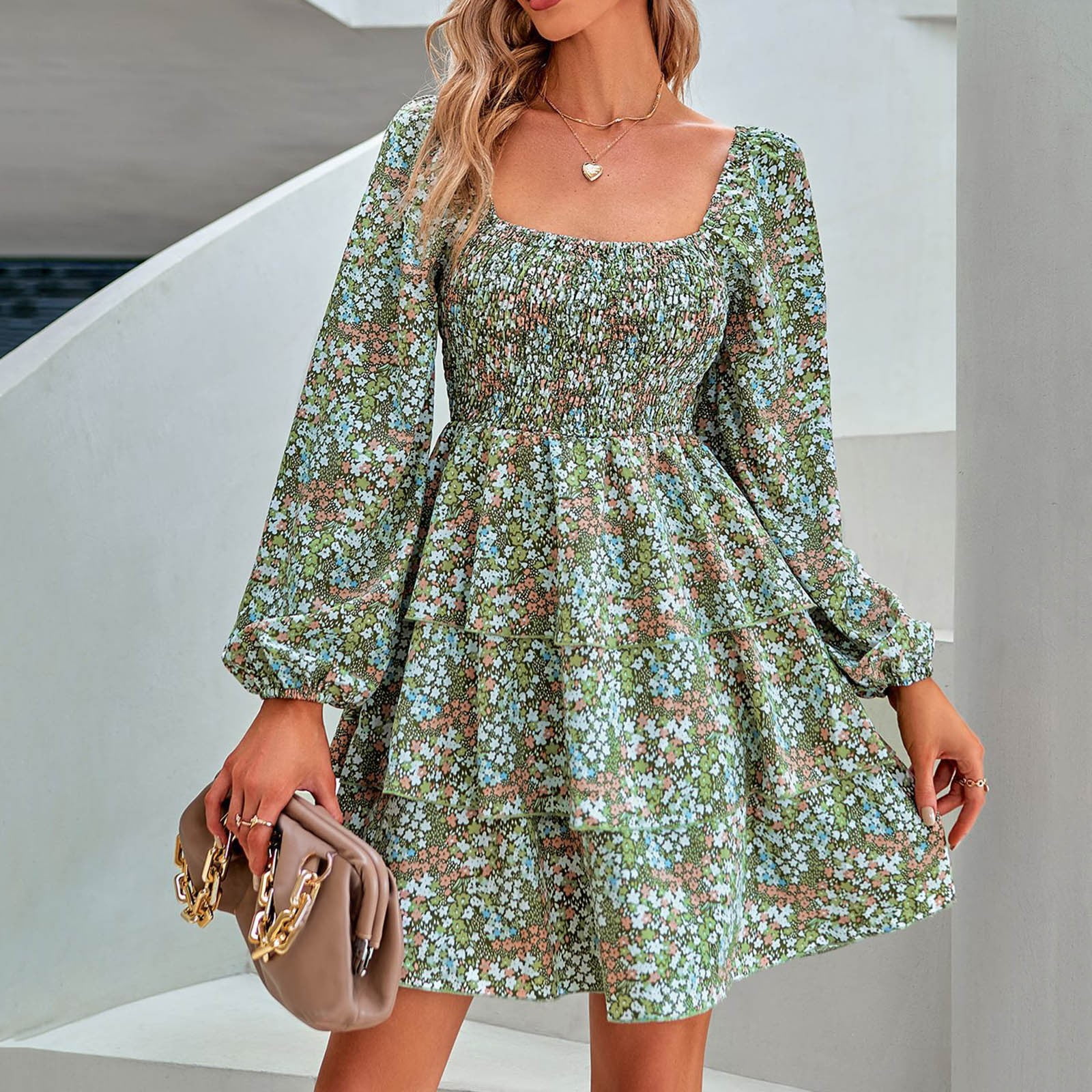 KaLI_store Winter Formal Dresses For Women Women's Satin Short Dress Long  Lantern Sleeve Self Tie Back Neck High Waist Dressy Ruffle A-Line Mini  Dresses - Walmart.com