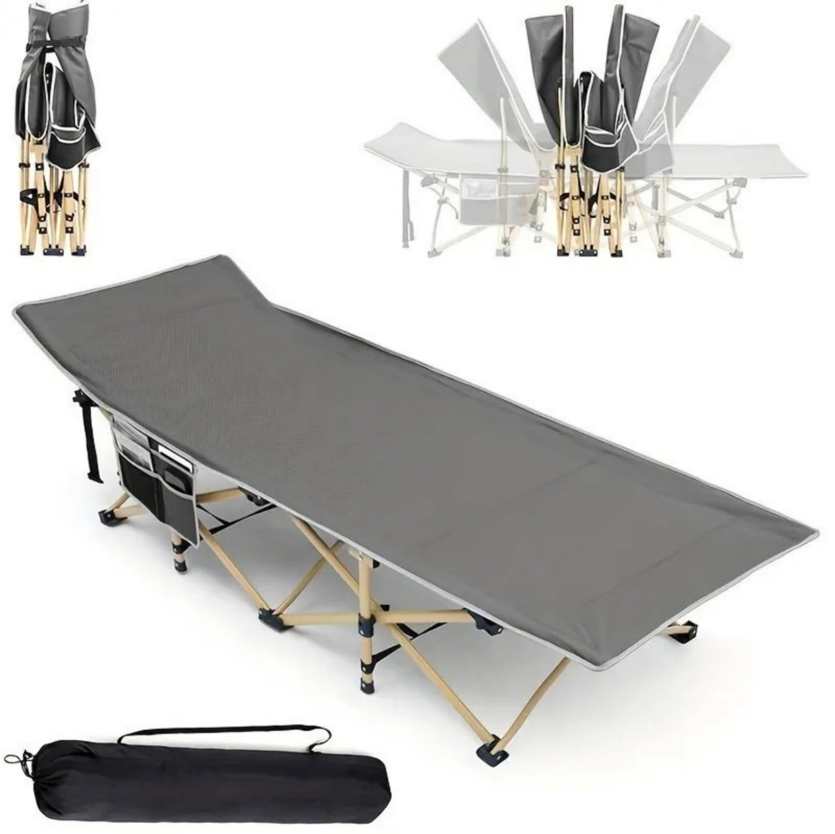 75" Folding Camping Cot with Mattress, Heavy Duty Portable Sleeping Cot Bed, 600LBS Capacity Foldable Cot with Carry Bag, Gray
