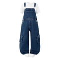 thumbnail image 3 of OGLCCG Girls Denim Overalls Kids Sleeveless Wide Leg Jumpsuit Solid Color Teens Bib Overall with Pockets 7-13 Years, 3 of 6