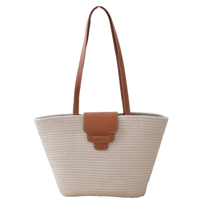 Bolso de mano grande de playa para mujer, bolso de hombro tejido a mano de algodón de ganchillo para verano