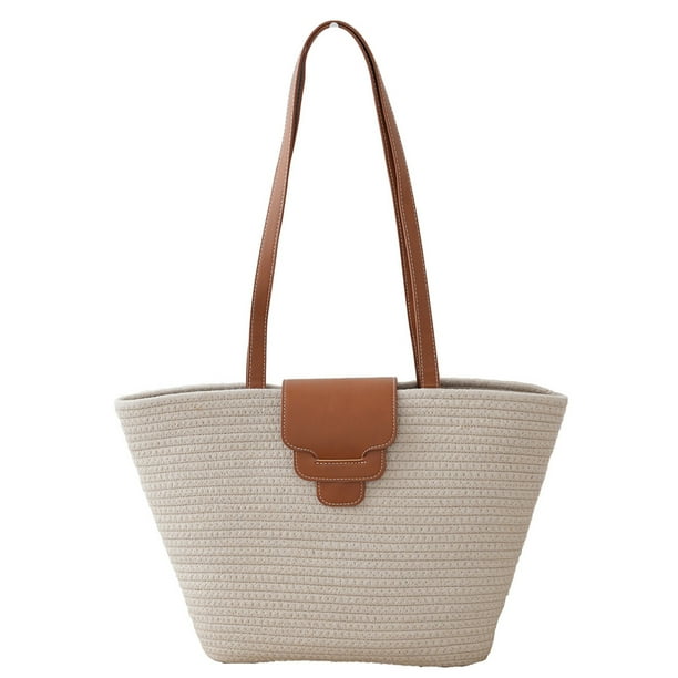 Bolso de mano grande de playa para mujer, bolso de hombro tejido a mano de algodón de ganchillo para verano