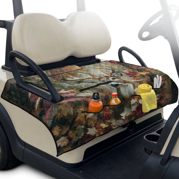 LedBack Deer Print Golf Cart Seat Towel Covers Camo Oak Hunting Print Golf Cart Seat Blanket with 4 Front Pockets & Nonskid Bottom Travel Ready Design, Universal Fits