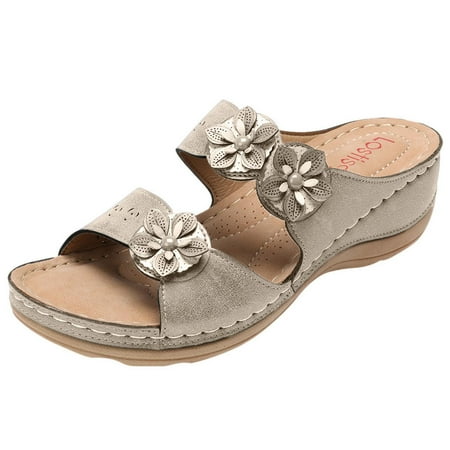 

Wedge Slide Slippers Women Ladies Outdoor Slippers Pearl Chain Soft Sole