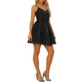 thumbnail image 4 of INSPIRE CHIC Robe Mini Étoiles Métalliques de Fête pour Femmes Bretelles Spaghetti Organza Ajustée et Évasée Noire G, 4 of 5
