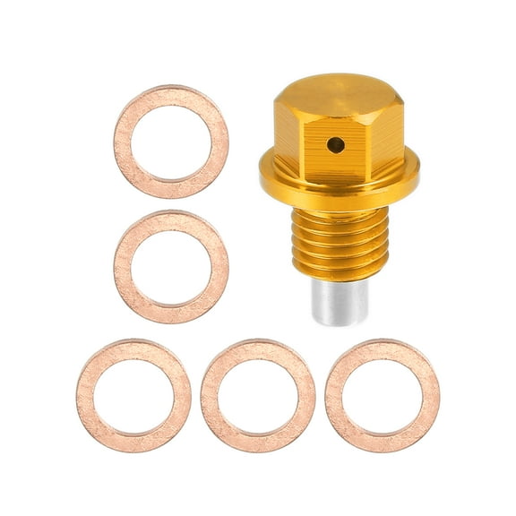 Unique Bargains 1 Set M12x1.5 Oil Drain Plug Magnetic Aluminum Oil Drain Bolt with 5 Washer for Car Gold Tone
