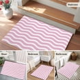 thumbnail image 5 of 2x3 Ft Entryway Area Rug, Pink White Kitchen Rug Runner Washable Floor Mat, Modern Abstract Waves Water Ripple Striped Non Slip Indoor Door Mat Throw Carpet for Bathroom Living Room Bedroom, 5 of 8