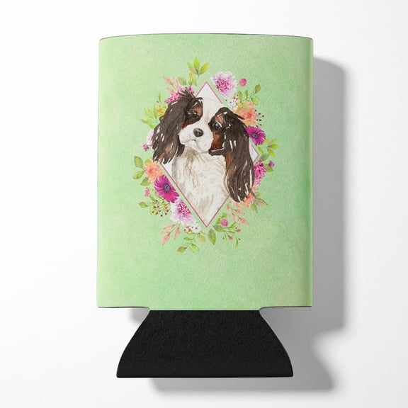 Carolines Treasures CK4366CC Tricolor Cavalier Spaniel Green Flowers Can or Bottle Hugger Can Hugger multicolor