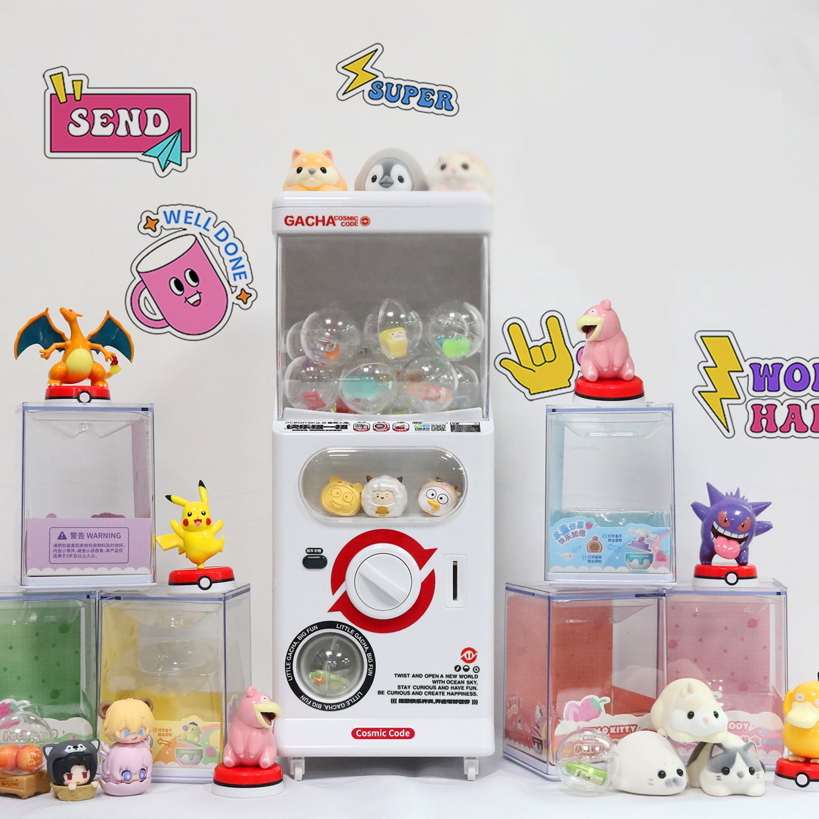 QCWQMYL Capsule Vend Machine Mini Toys for Kids & Adults Family Room 25 Cent Gumball Machine Plastic
