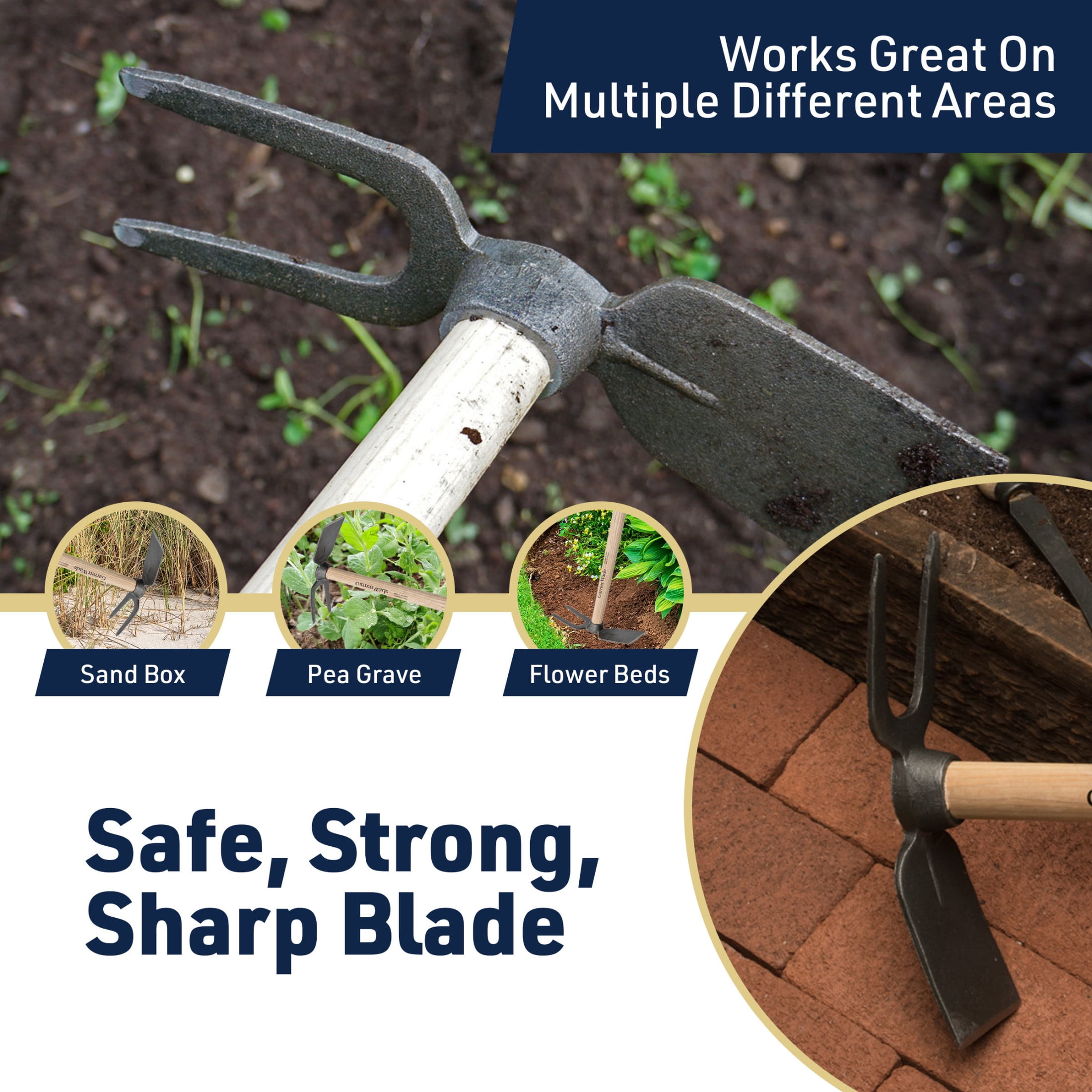 Kings County Tools 18” Garden Hoe & Cultivator – Dual-Sided Hand Tiller Tool with Wood Handle